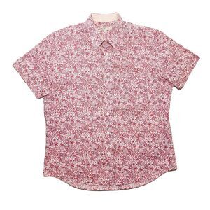 Mr Turk Hawaiian Aloha Shirt Mens Large Pink White Floral Abstract Designer USA